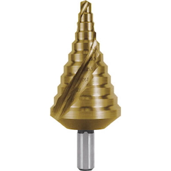 Spiral Step Drill (2-Flute Titanium Coated Type), Step width:4mm