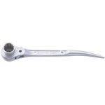 Short Ratchet Wrench With Oppositely-Curved Bolt-Hole Aligner (Single Open-Ended)