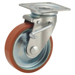 Casters for Medium Loads, P-WJS Model Logllan (Urethane) Wheeled Model with Swivel Bracket, and Double Stopper P-100WJS