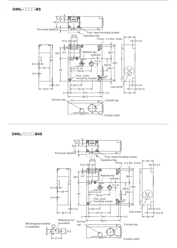 Compact safety door switch with electromagnetic lock D4NL External shape drawing-2