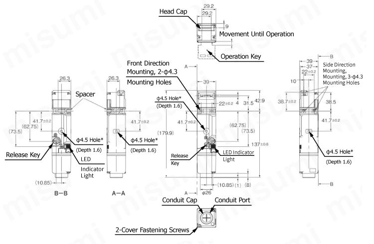 Compact Electromagnetic Lock Safety Door Switch D4SL-N Model D4SL-N****-* (Terminal Block Type) External Shape