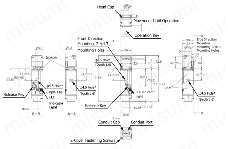 Compact Electromagnetic Lock Safety Door Switch D4SL-N Model D4SL-N****-*N (Connector Type) External Shape