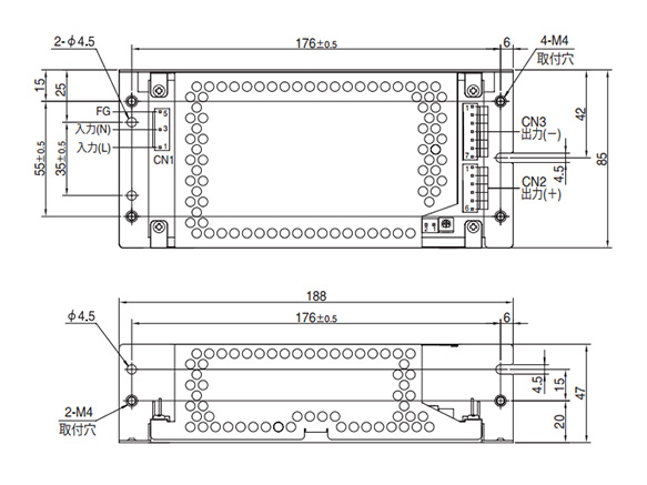 Dimensional drawing (Chassis and cover type)