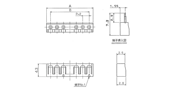 Single-row crimping plug dimensional drawing