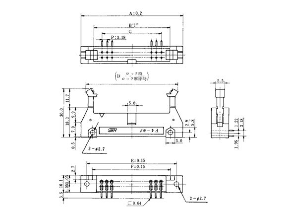 Pin header right-angle type dimensional drawing