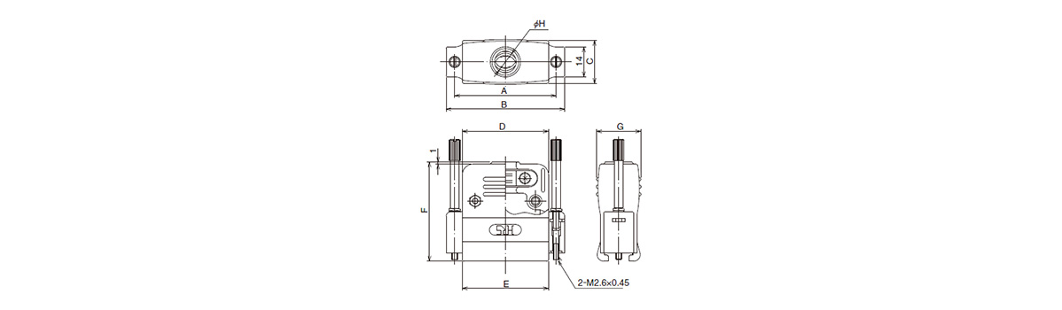 Dimensional drawing: HDB-CTF1(50) for 25-contacts