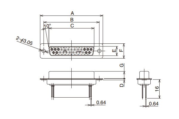 Outline drawing *Diagram shows 25-contact type (SDBG-25S(55))