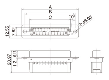 Female connector dimensional drawing