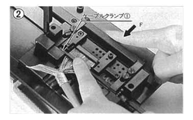 2. Set the 1st cable. (Fix the 1st cable using the cable clamp (1) of the guide plate)