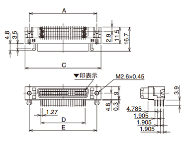 Circuit board lock pin fastening type dimensional drawing