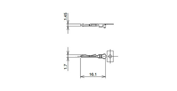 Female contacts for thick wire (for 2 contact holes on both sides) - Plating: nickel base and selective gold plating