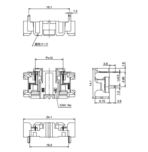 MDF51SY-2P-13DSA(21) dimensional drawing / straight pin header, DIP