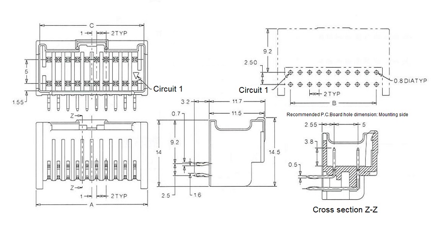 MicroClaspR 2.0 mm Pitch Circuit Board Wafer (55959) 