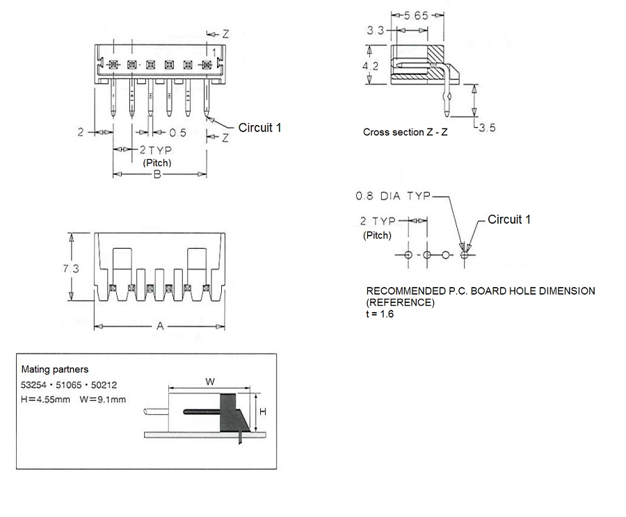 Micro-Latch? 2.00 mm Pitch Circuit Board Wafer Angle (53254) 