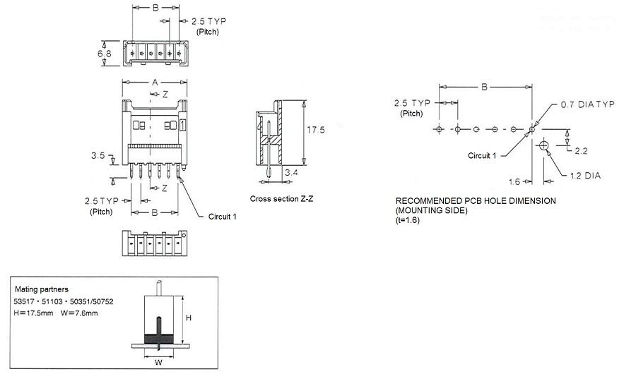 Mini-Lock? 2.50 mm Pitch Wire-to-Circuiboard Wafer (53517) 