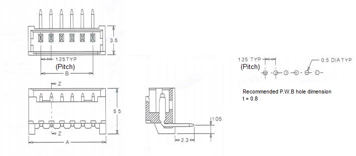 1.25-mm Pitch PicoBlade Wafer, Right Angle Type 53048 