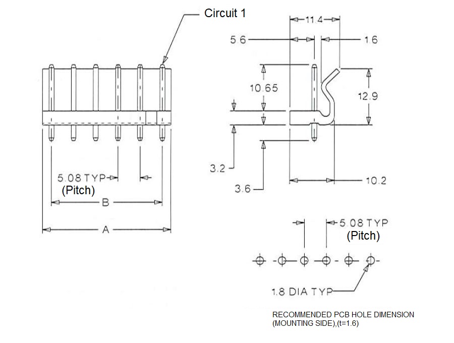 5.08 mm Pitch, For Cable-to-Circuit Board, Wafer Straight Type 5281 