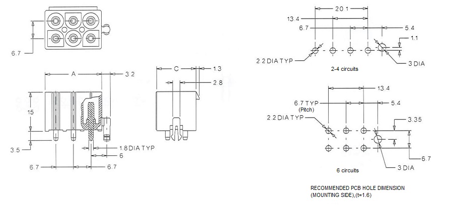 6.7-mm Pitch, .093"/3191 Series, Header, Straight Type 5219 