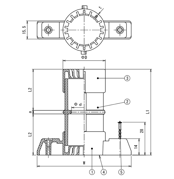 Dimensional drawing of Form Coupling (for CD Conduit, Compact Type)