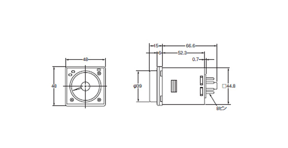 Series H3CR-A8, H3CR-A8S, H3CR-A8E, H3CR-A8-301 dimensional drawing