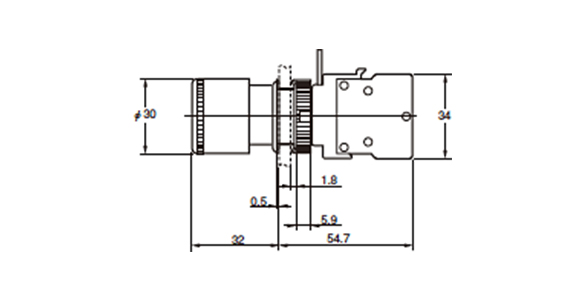 Small-Sized Push-Lock/Turn-Reset (ø30), Type: A22E-S dimensional diagram