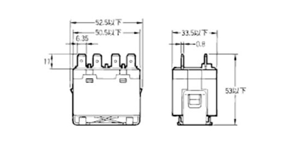 G7L-2A-T dimensional outline drawing (E-bracket mounting tab terminal type)