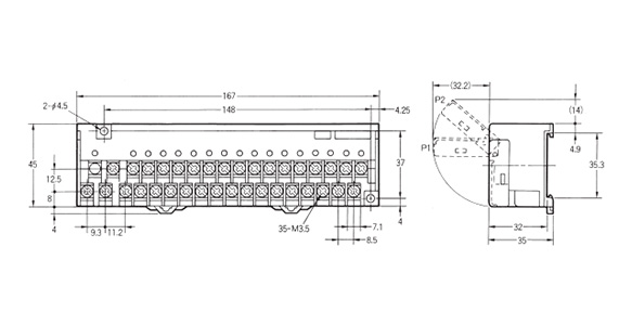 Screw fastened terminal common type B7A dimensional drawing