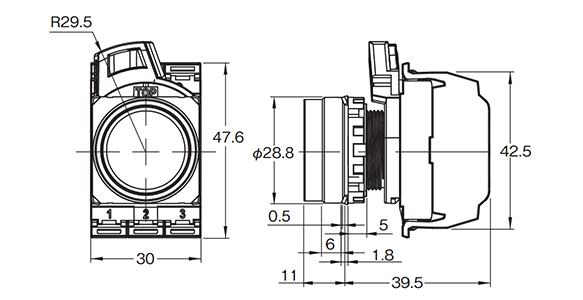 Dimensional drawing of flat type (resin bezel) / A22NN-BN□-N□A-P□-NN