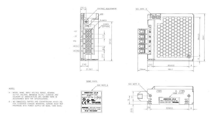 AC Input Power Supply (AC-DC Converter), HWS-A Series 