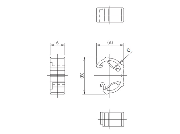 Dimensional drawing of tightly compact cable clip bundling diameter 2.0 to 4.0 mm