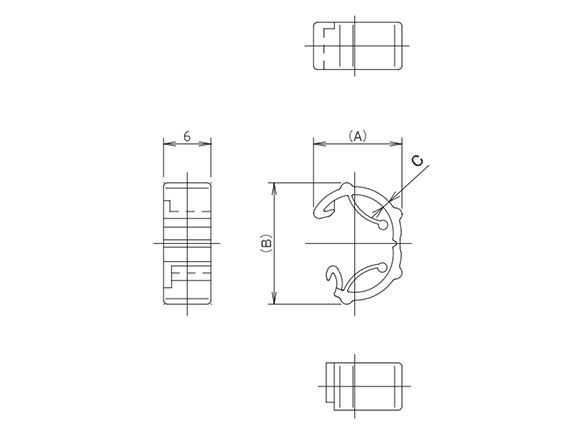 Dimensional drawing of tightly compact cable clip bundling diameter 5.5 to 8.0 mm