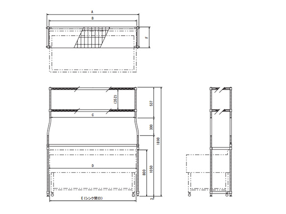 Lab shelf dimensional drawing