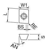 Drawing of Phoenix series, PSE insert for shoulder milling