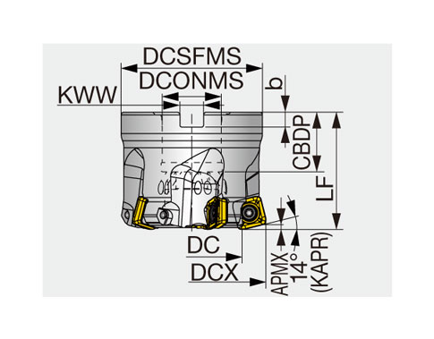 Cutter for ultra-high feed machining MillQuad-Feed Series, TXSW type, drawing