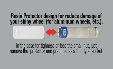 Thin Type, Long Wheel Nut Impact Socket (With Protector) (Square Drive 12.7 mm) 