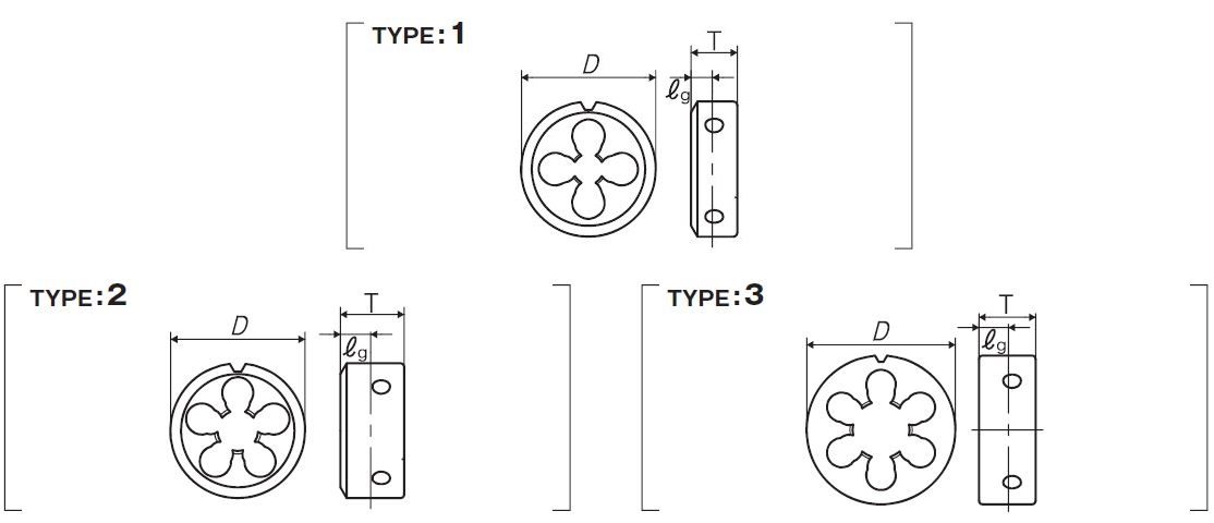 Solid Die D for Tapered Pipe Threads - Left-Handed PT LH 