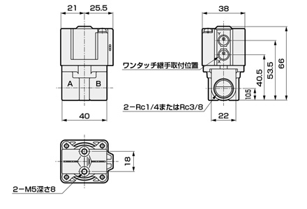 Drawing 1 of Air-Operated 2-Port Valve, Single Unit, Compact Cylinder Valve NAB/NAB□V Series