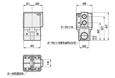 Drawing 2 of Air-Operated 2-Port Valve, Single Unit, Compact Cylinder Valve NAB/NAB□V Series