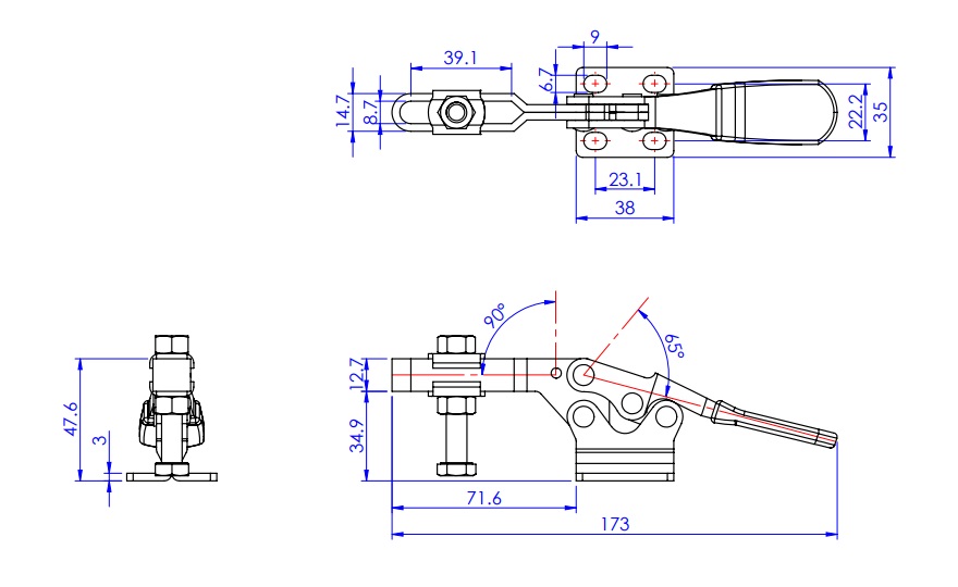 Toggle Clamp - Horizontal - U-Shaped Arm (Flange Base) GH-225-D/GH-225-DSS 