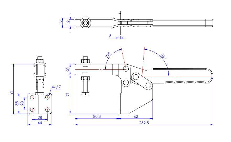 Toggle Clamp - Horizontal - Slit Arm (Side Flange Base) GH-25383 