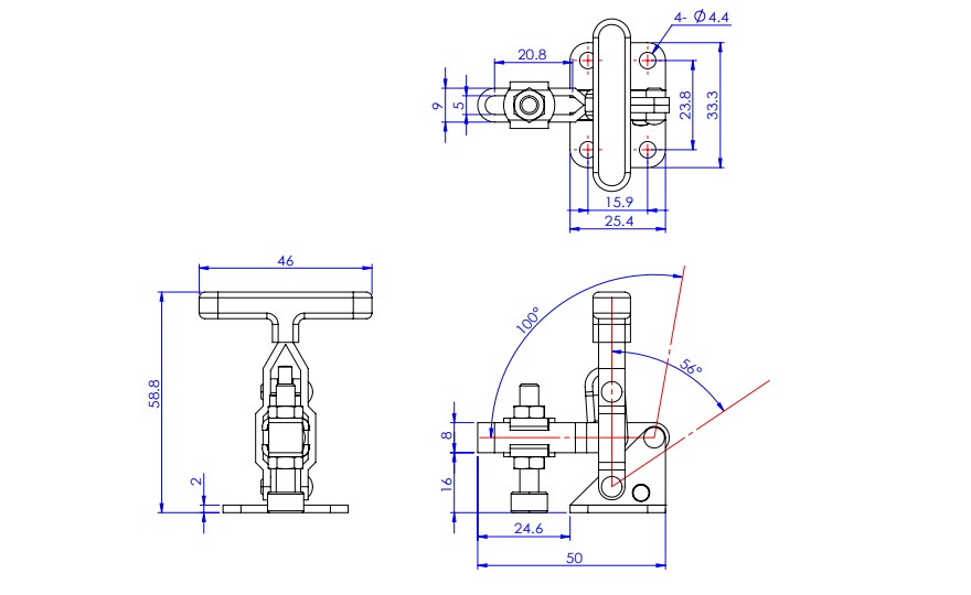 Toggle Clamp - Vertical-Handled - U-Shaped Arm (Flange Base) GH-101-AT 