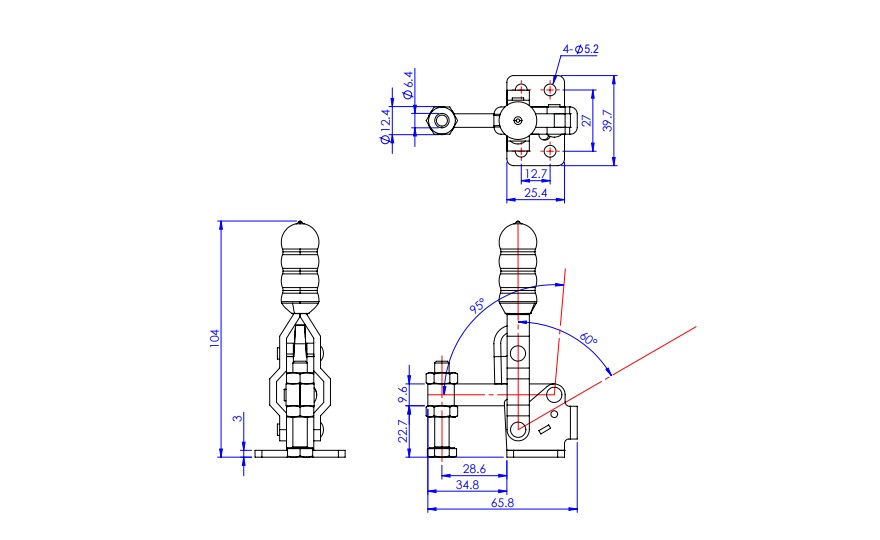 Toggle Clamp - Vertical-Handled - Fixed-Main-Axis-Arm Type (Flange Base) GH-12050/GH-120505-SS 