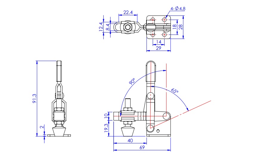 Toggle Clamp - Vertical-Handled - U-Shaped Arm (Flange Base) GH-102-B 