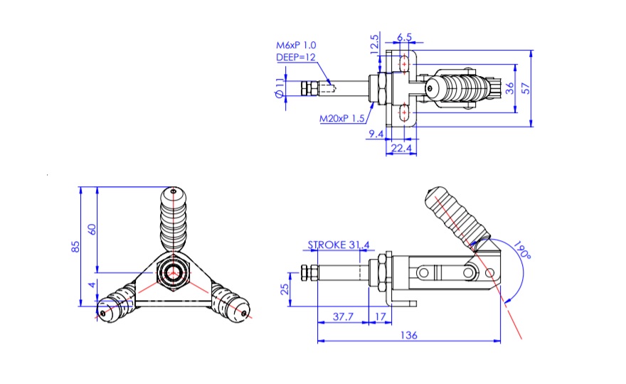 Toggle Clamp - Push-Pull - Flanged Base, Stroke 32 mm, Straight Handle, GH-30250M