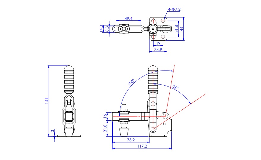 Toggle Clamp - Vertical Handle - U-Shaped Arm (Flanged Base) GH-12130/GH-12130-SS 