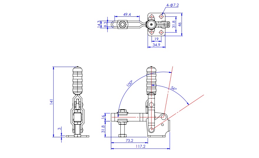 Toggle Clamp - Vertical Handle - U-Shaped Arm (Flanged Base) GH-12130/GH-12130-SS 