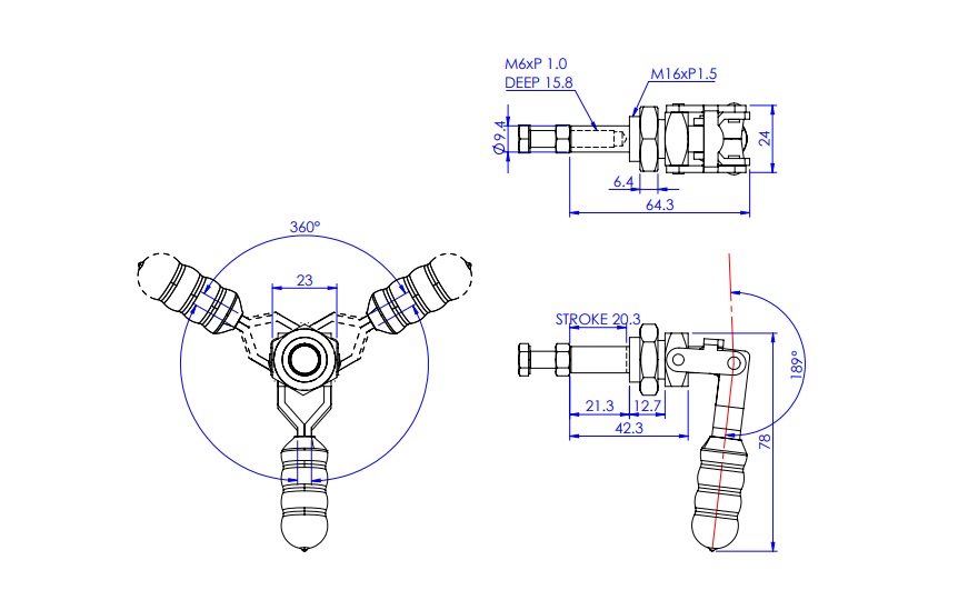 Toggle Clamp - Push-Pull Action Type - Flanged Base, Stroke 20.3 mm, Straight Arm GH-36202M/GH-36202-MSS 