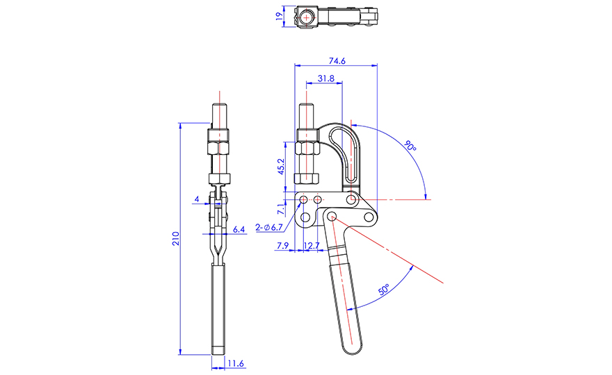 Weldable Toggle Clamp, Adjustable Stroke Type, GH-80325/GH-80325-SS 