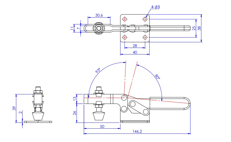 Toggle Clamp - Horizontal - Slotted Arm (Flanged Base) GH-204-GB 