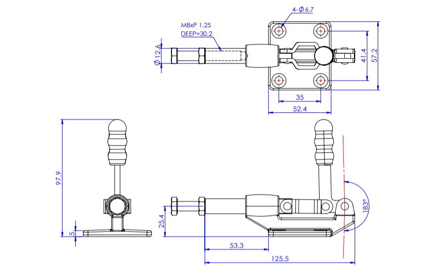 Toggle Clamp - Push-Pull Action Type - Flanged Base, Stroke 32 mm, Straight Arm GH-305-CM